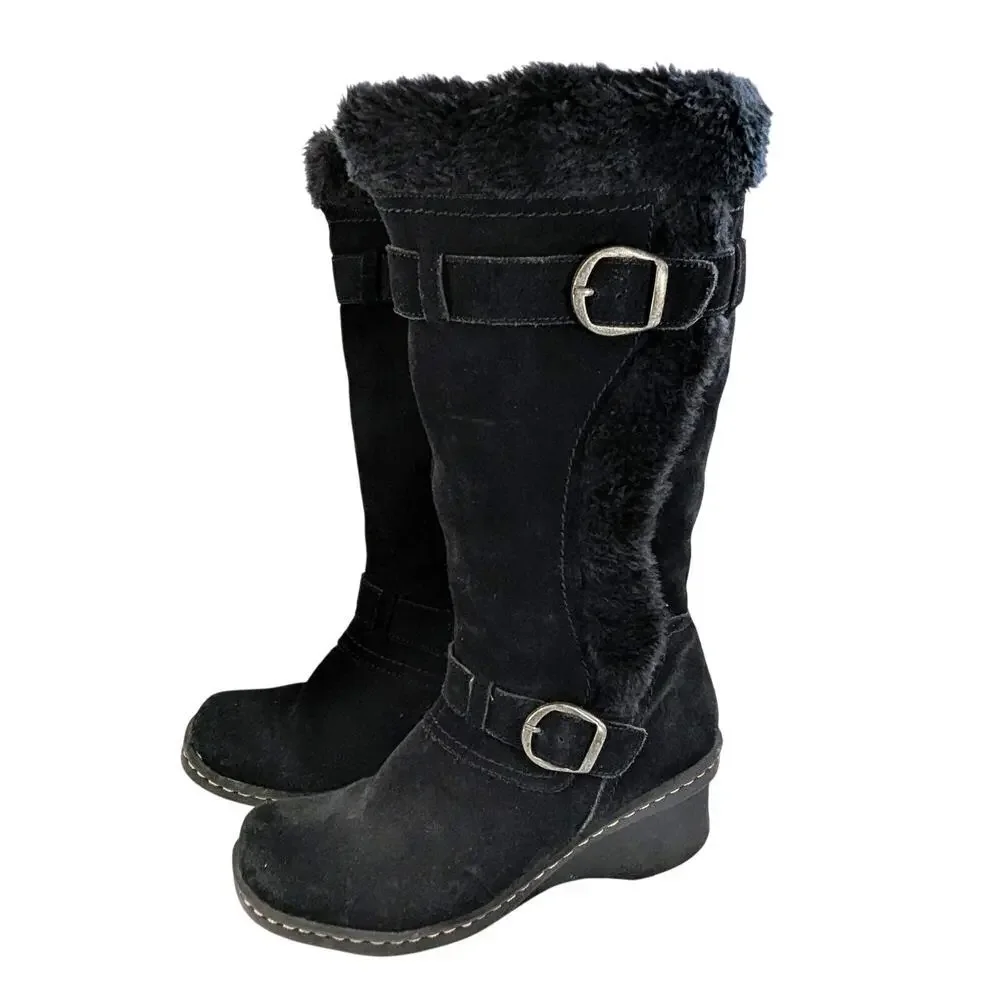 BASS! ALISSA BLACK GENUINE SUEDE LEATHER, FAUX SHEARLING LINED BOOTS! SZ 9.5M