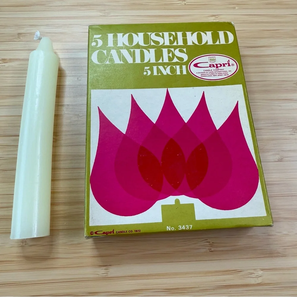 Vintage 1972 Capri Candle Co Household Candles 5” White Taper Pack of 5 No 3437