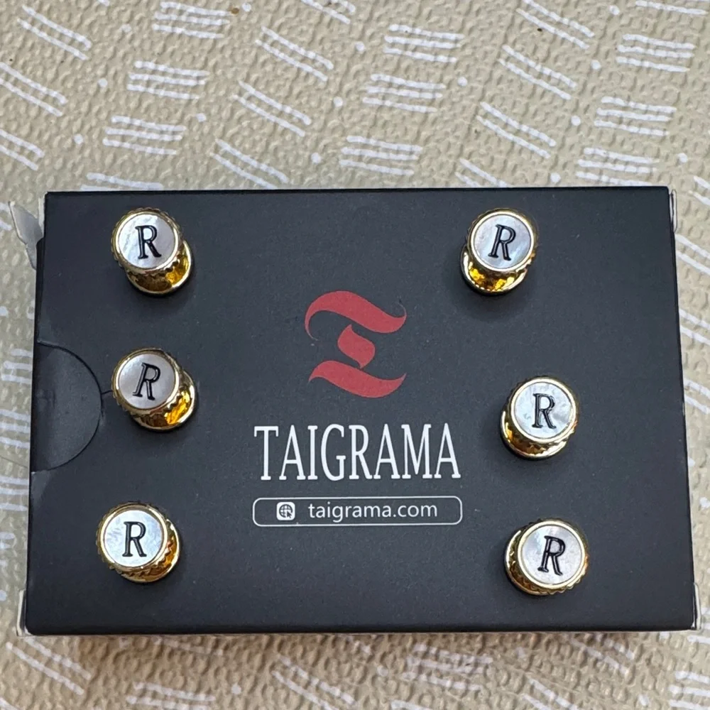 Taigrama Gold and Black Monogram “R” Tuxedo Studs set of 6