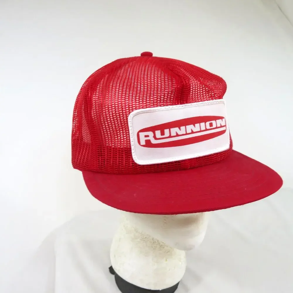 Runnion Trucker Hat Louisville Mfg Cap Red White Made in USA Mesh Snapback 1980s