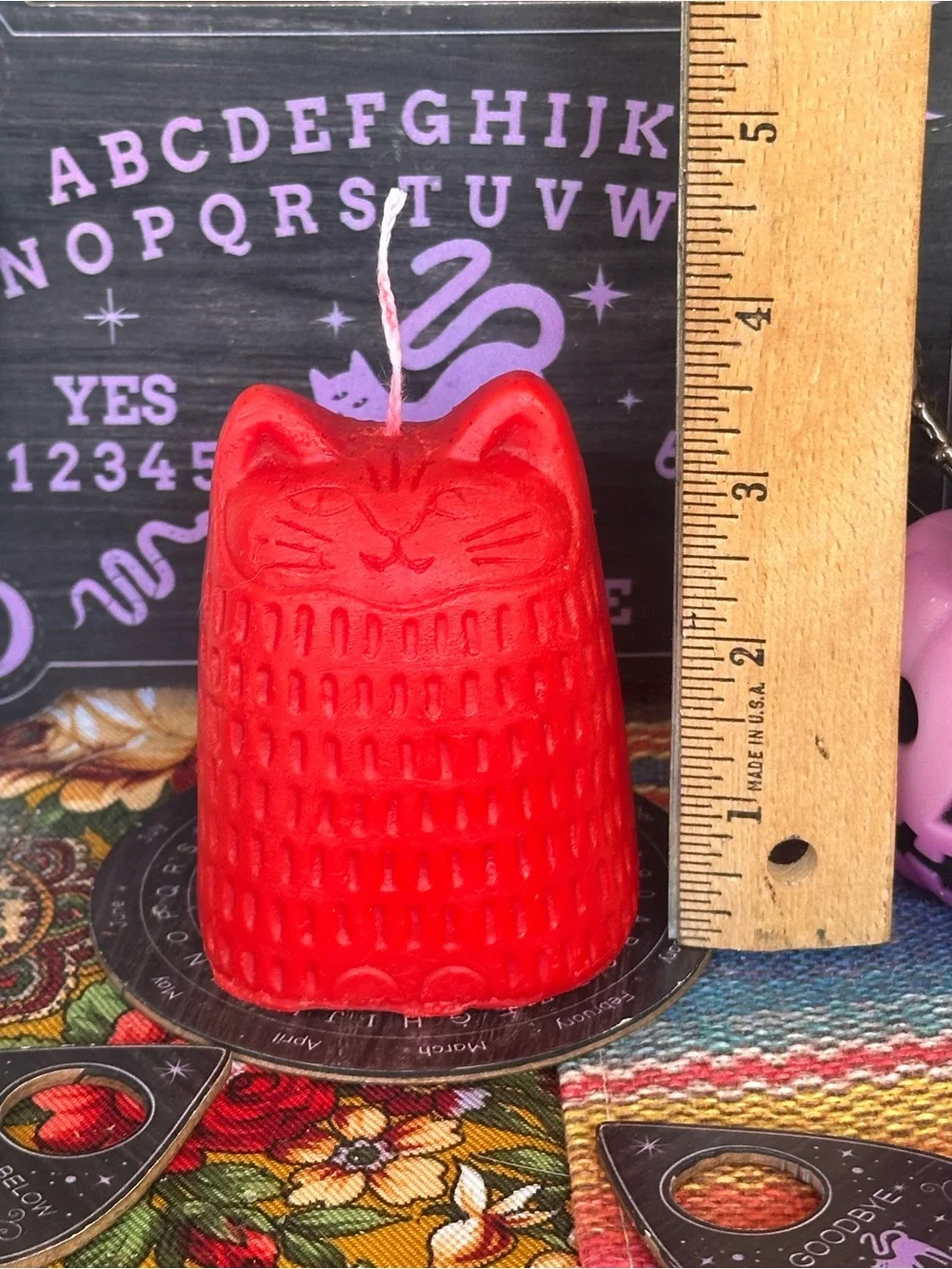 Folk Art Cat Pillar Candle | Whimsical Cat Decor