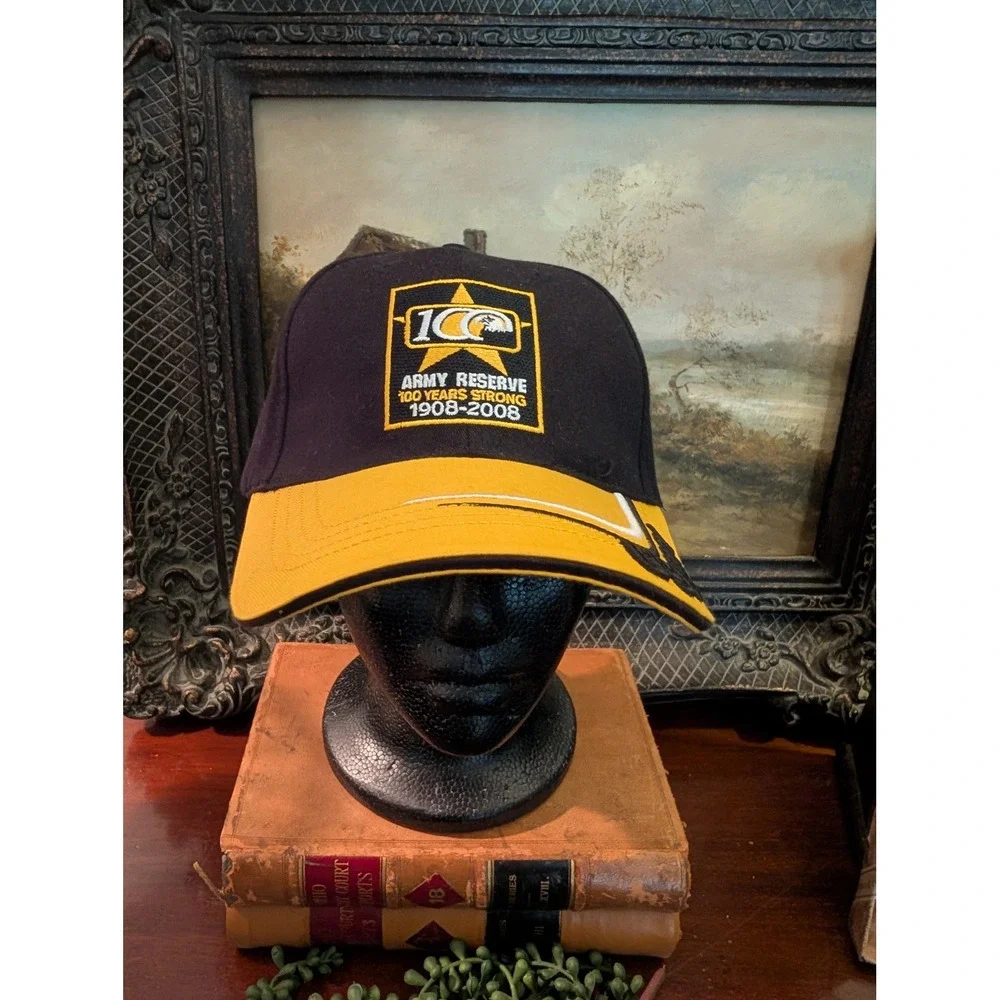 US Army Reserve 100 Years Strong 1908-2008 Black Yellow Adjustable Baseball Hat