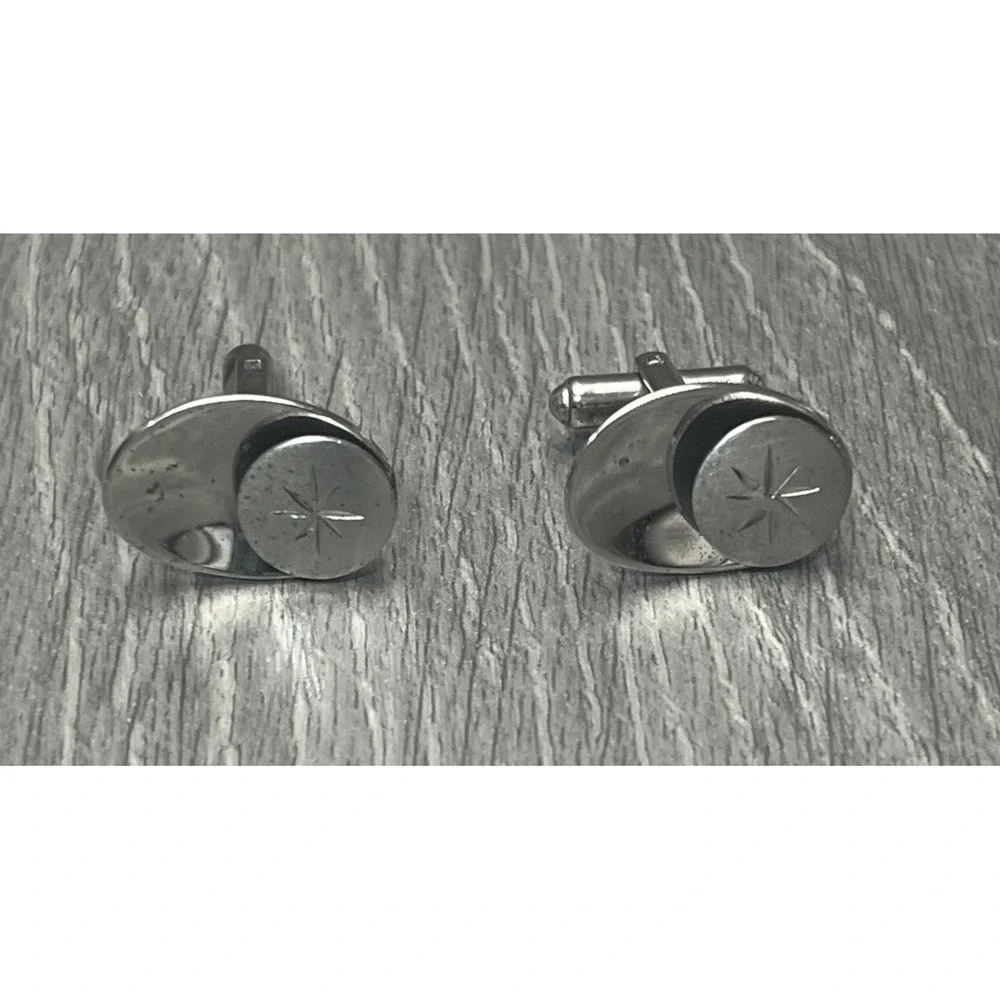 Vintage Hickok USA Sterling Silver Starburst Oval Men's Cufflinks 7.3g