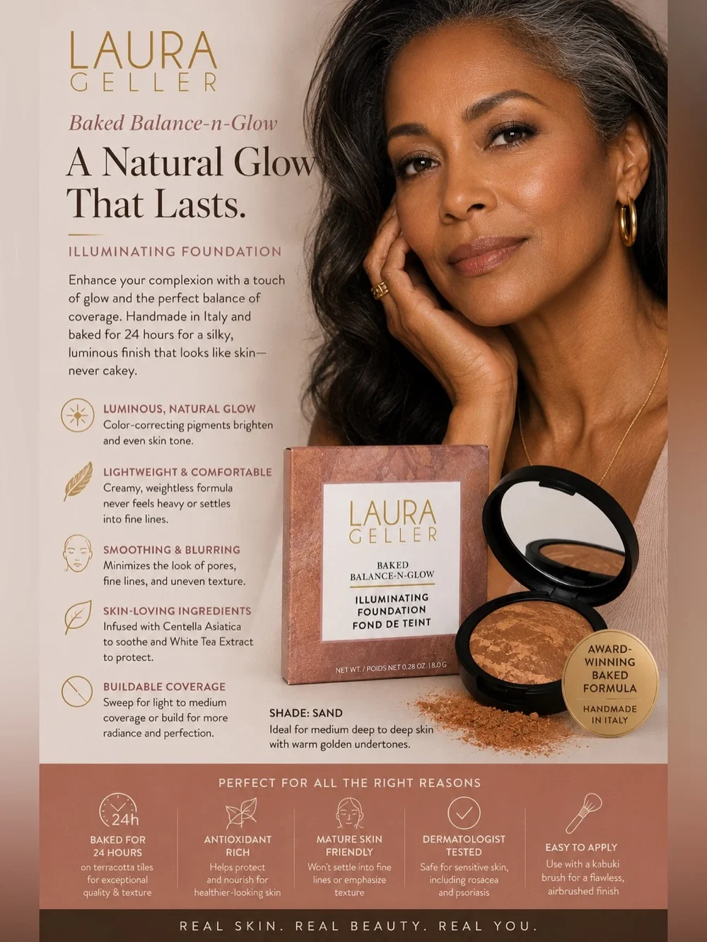 Laura Geller Baked Balance-n-Glow Illuminating Foundation Sand NIB 0.28 oz