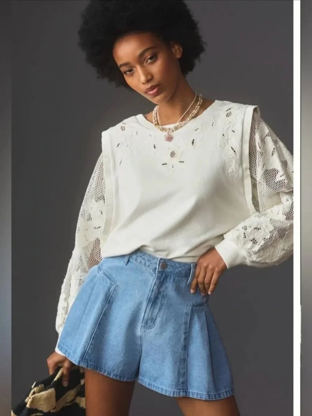 Anthropologie White Lace Floral Mesh Long Sleeve‎ Sweatshirt