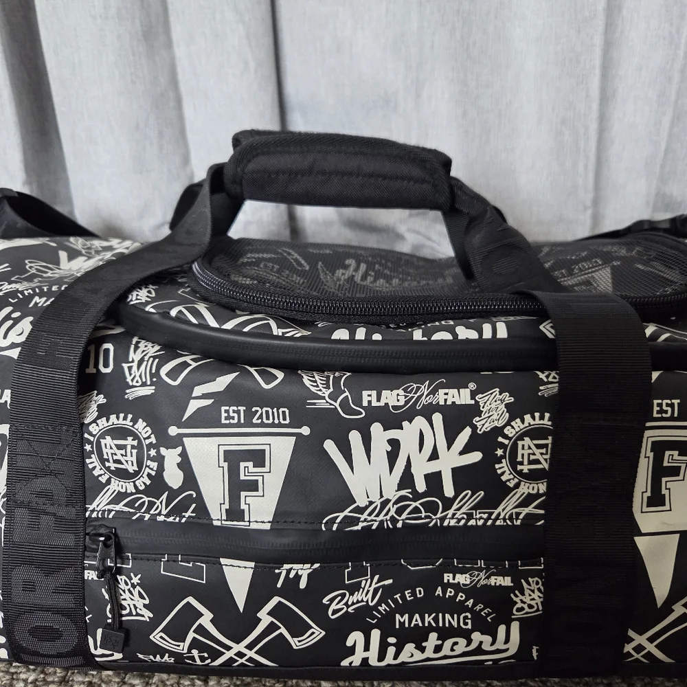 Flag Nor Fail Heavy Duty Travel Duffle Bag Black‎ And White All Over Print EUC