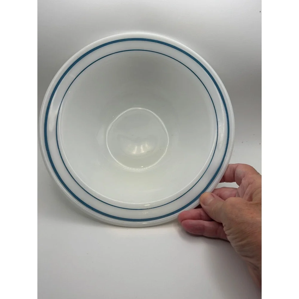 VintAnchor Hocking Fire-King 350 Milk Glass Mixing Bowl Blue Bands 938 USA