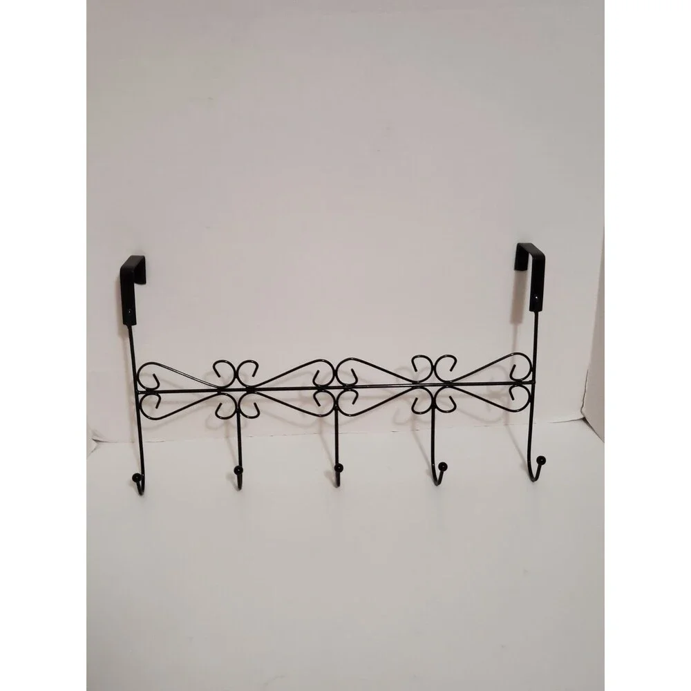 Over The Door Hanging Rack Towel Coat Hat Organizer W/ Scrollwork & Heart Motifs