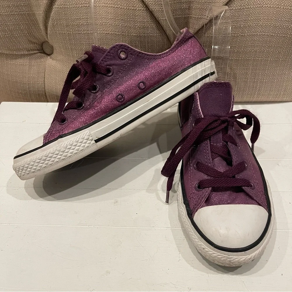 Converse All Star Glitter Sneakers Girls Size 2 Purple Double Tong