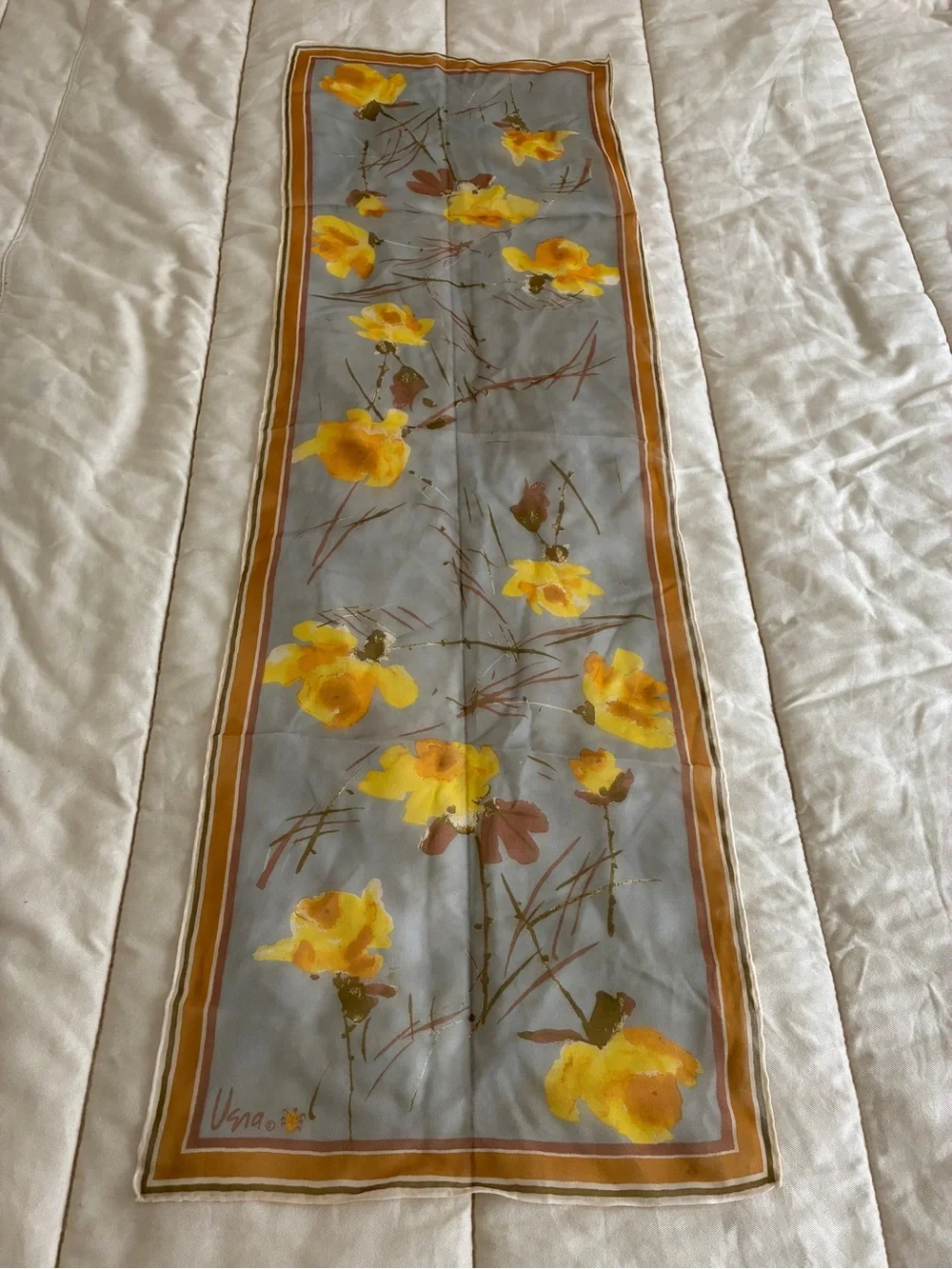 Vintage Vera Neumann Sheer Oblong Scarf Yellow Roses 14