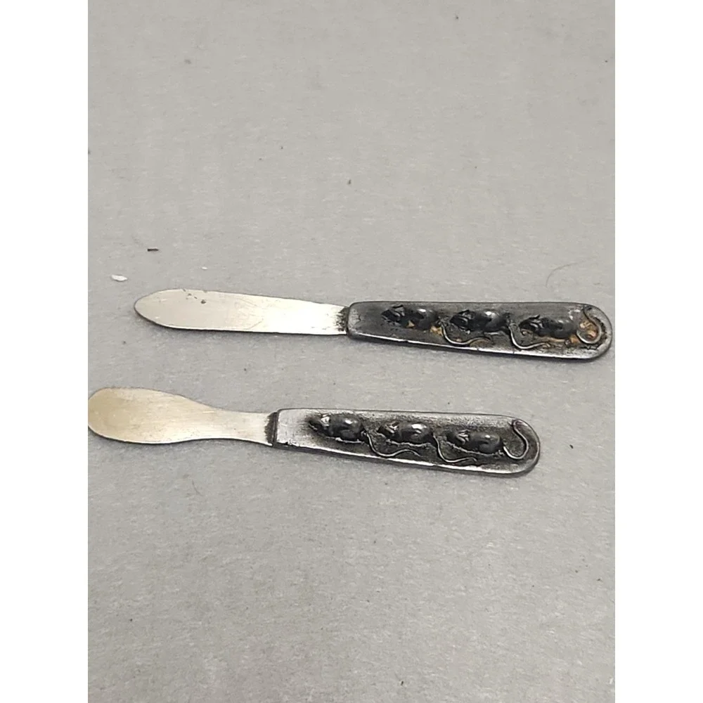 Lot Of 2 Vintage 1977 Metzke Pewter 3 Blind Mice Cheese Spreaders