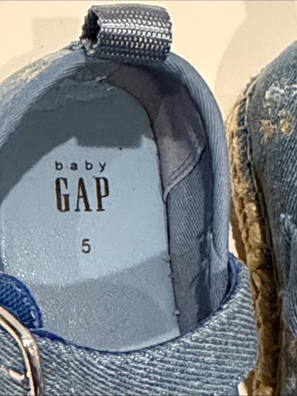 Baby Gap sz 5 Kids Blue Denim Mary Jane Espadrilles embroidered shoes summer EUC