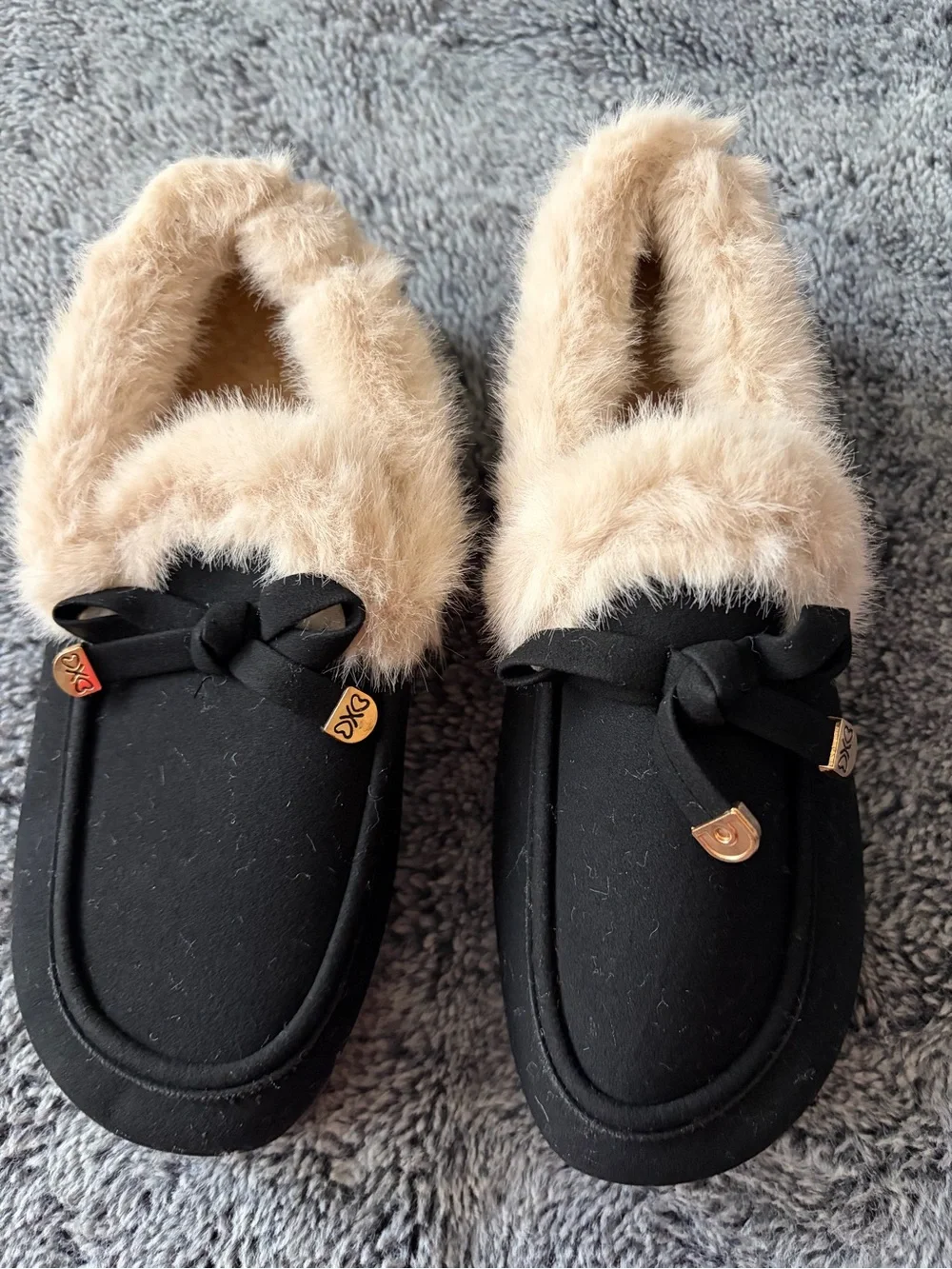 Black Faux-Fur Lined Women's Slip-On Moccasin