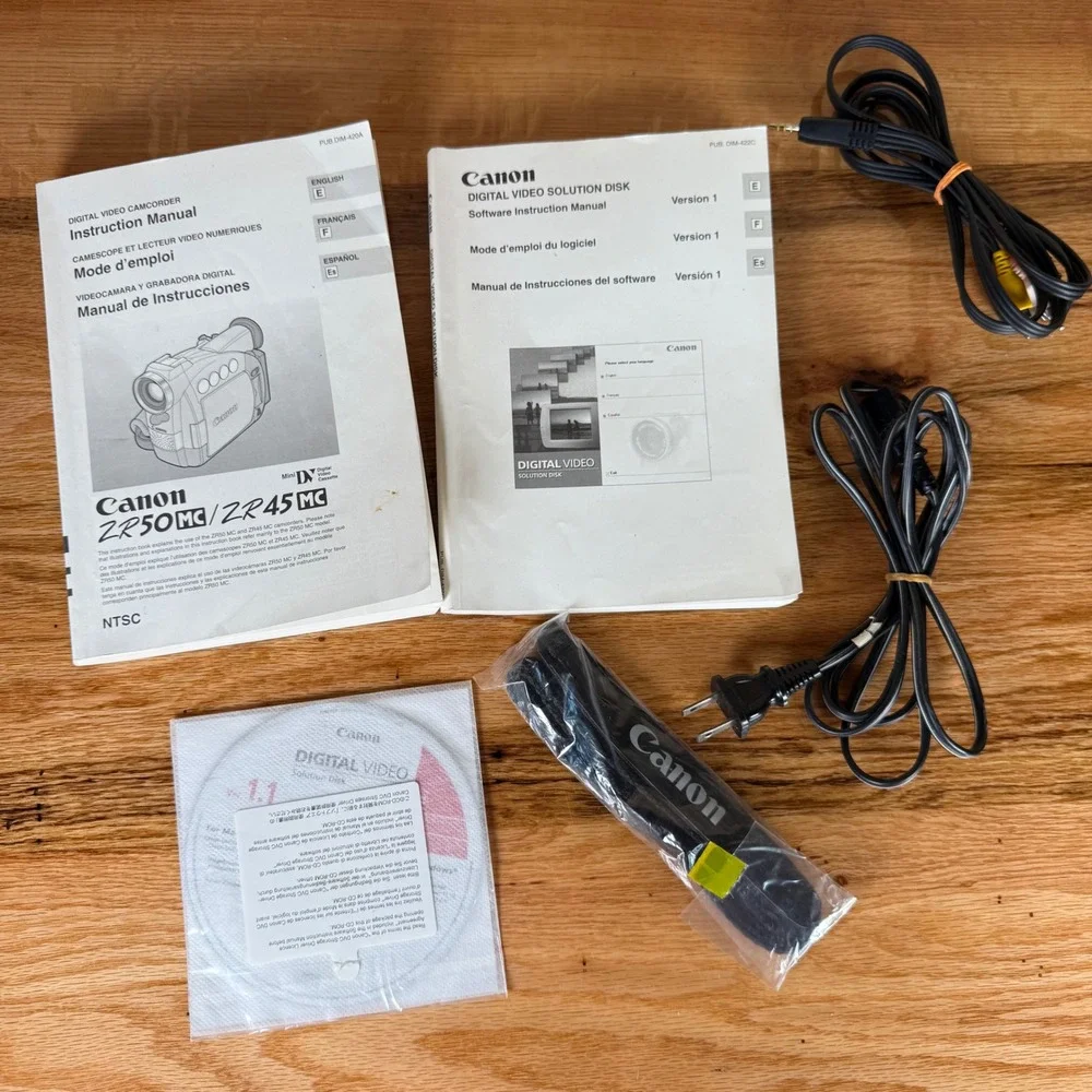 Canon ZR50MC ZR45MC Camcorder Accessories Manuals Cables Software Strap Bundle