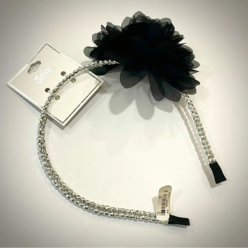 Justice Black & Silver Flower Headband Party Tween Child Teen Wedding Communion