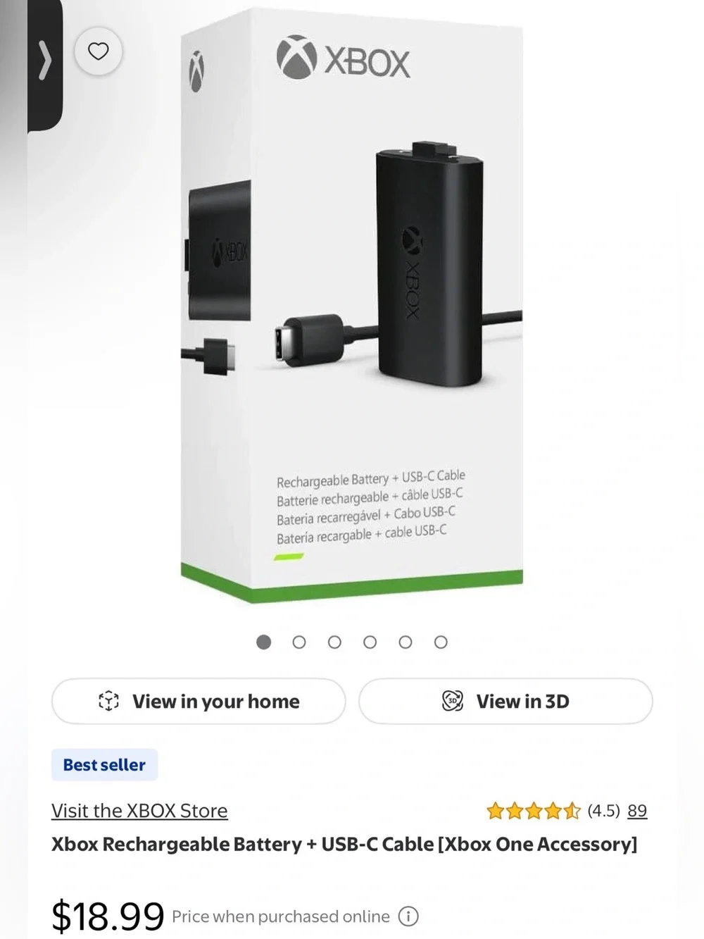 Xbox Rechargeable Battery Pack with USB-C Cable - Black