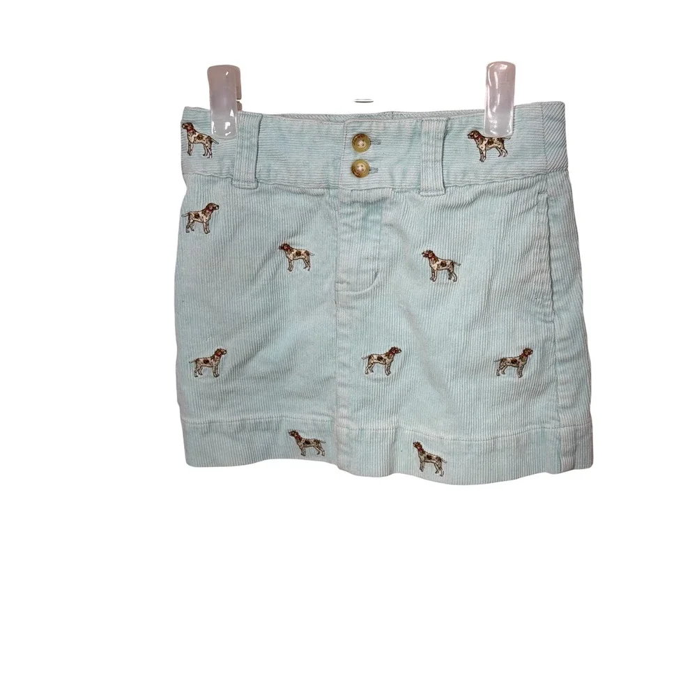 Ralph‎ Lauren Girls Light Blue/green Corduroy Embroidered Dog Mini Skirt Size 6