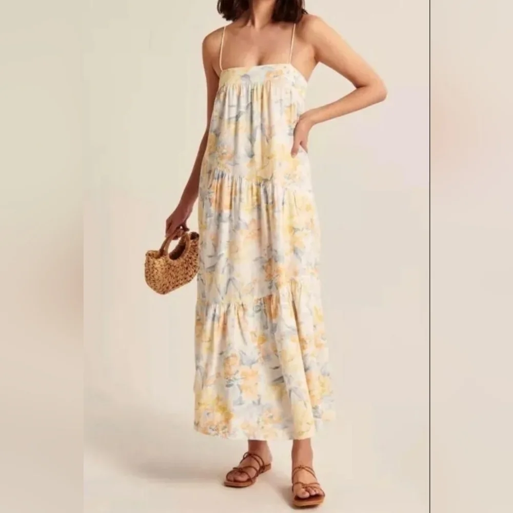 Abercrombie & Fitch Floral Maxi Dress in Cream, Yellow & Blue