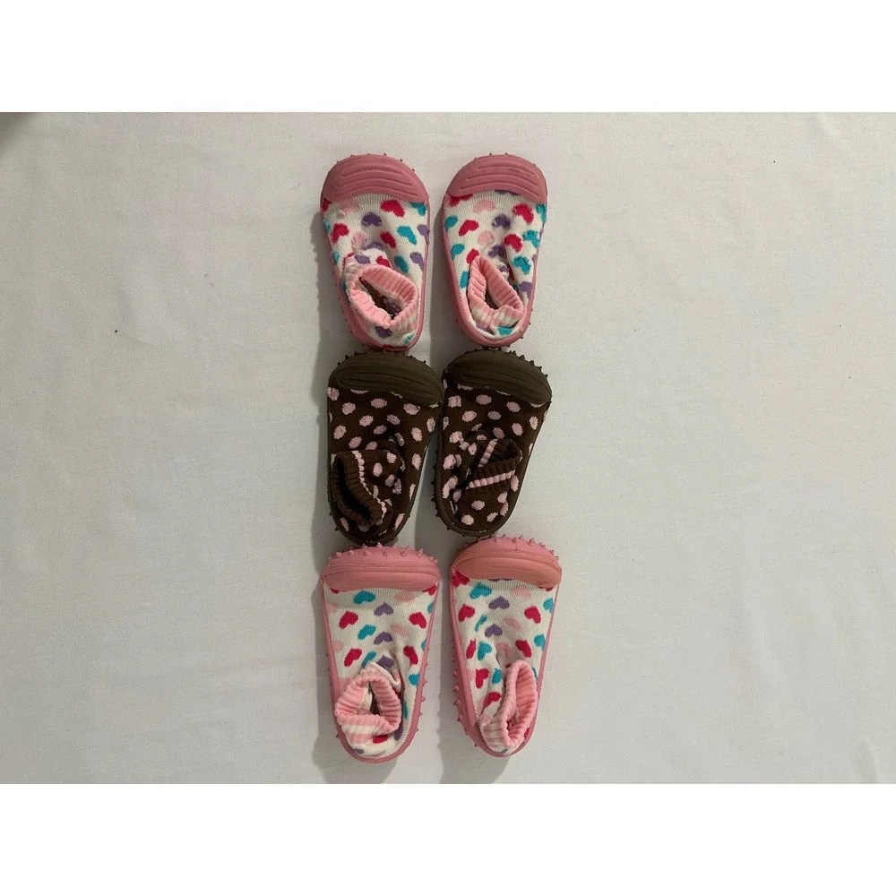 Skidders Toddler Gripper Socks Shoes Lot 3 Pairs Hearts Polka Dots 12M 18M 24M