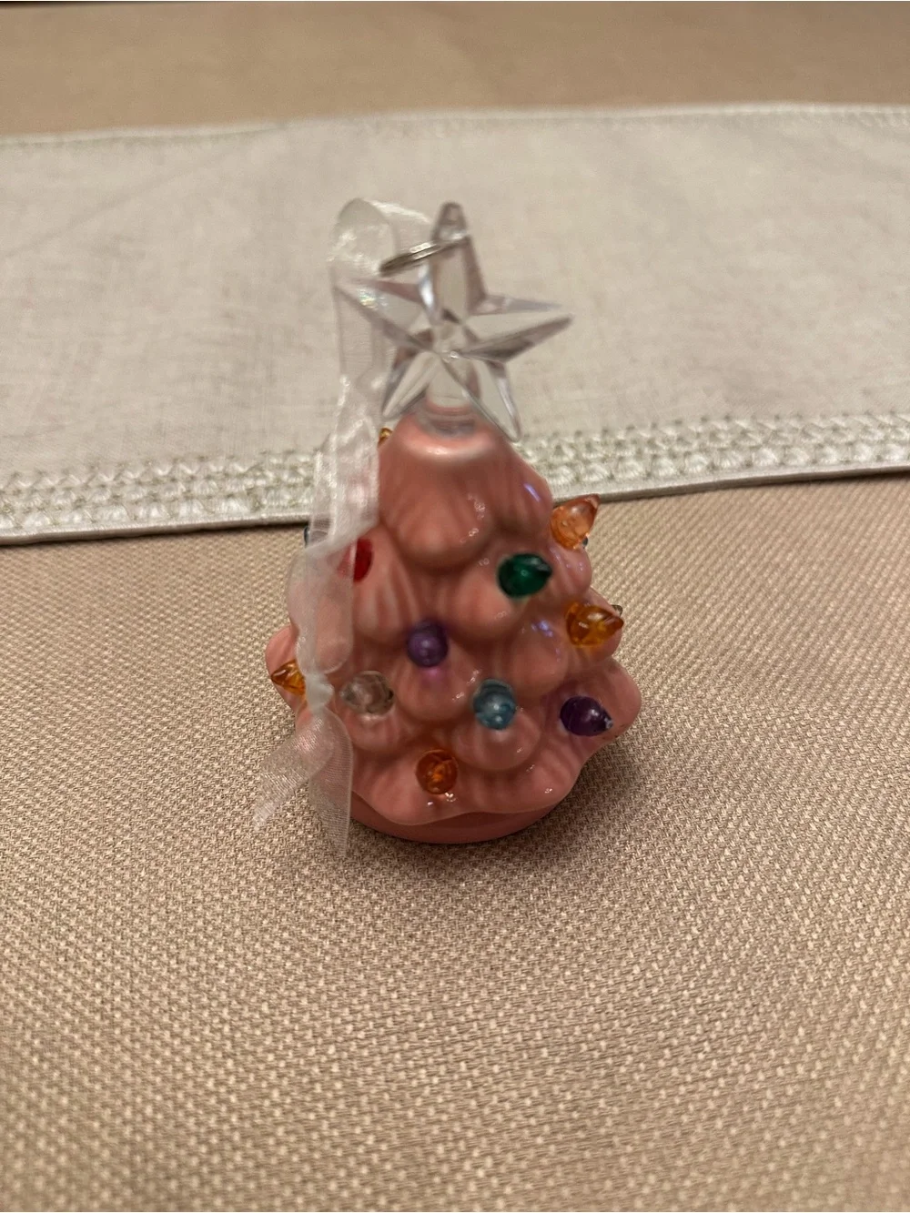 Vintage Pink Ceramic Christmas Tree Ornament
