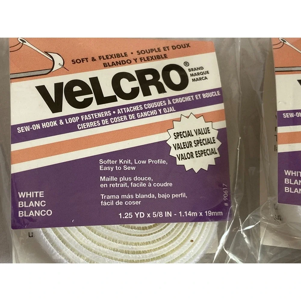 NIP VELCRO Brand Sew On White Hook & Loop Fastener 1.25 YD x 5/8 Inch