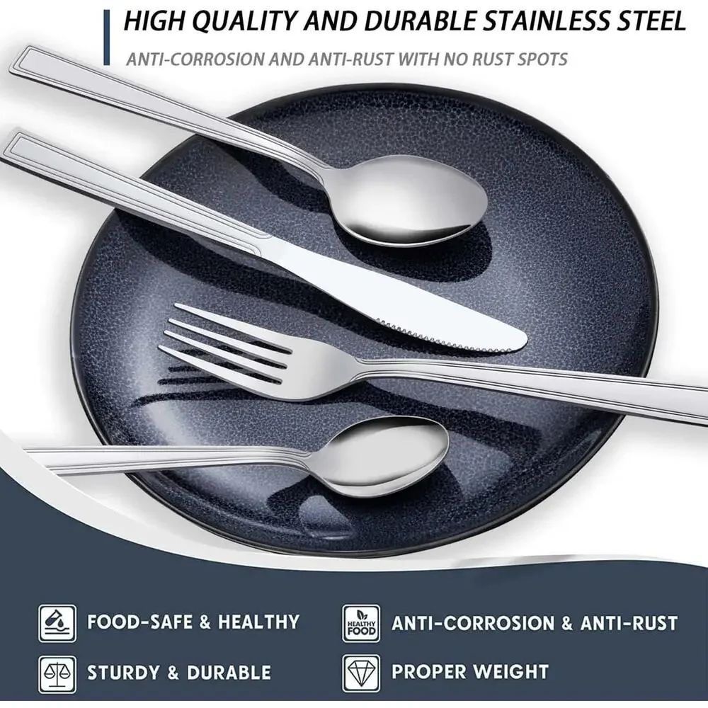 60-Piece Silverware Set, Stainless Steel, Fork Knife Spoon Set, Mirror Polished
