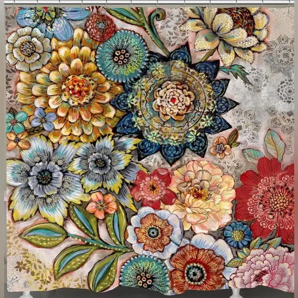 Laural Home Floral Shower Curtain Boho Colorful Spring Floral 71” x 72”