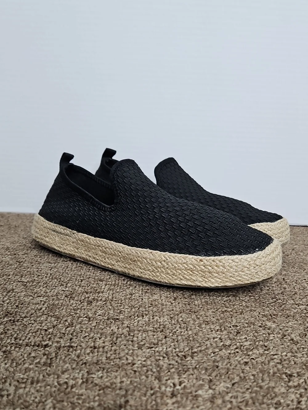 Enjoiya Journey Black Woven Jute Espadrilles Slipon Shoes Sz 39 / 9