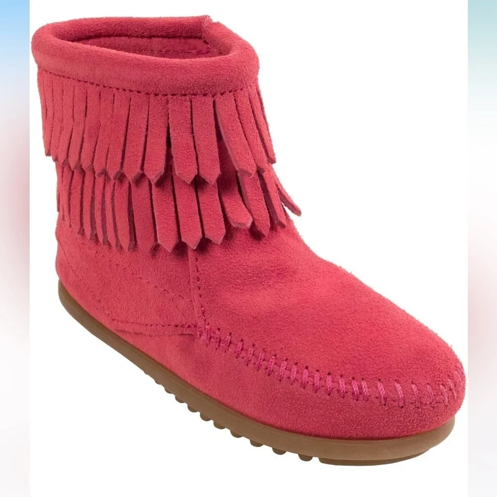 Double Fringed Pink Moccasin Boots‎ 7