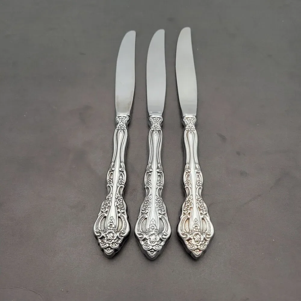 Vintage Oneida Michelangelo Set 3 Cube Dinner Knife Heirloom Stainless Flatware