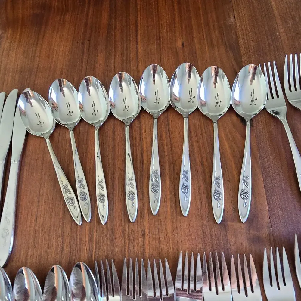 Oneida Community Stainless My Rose Pattern Flatware 40 Pc 1960s Mid Century Mod