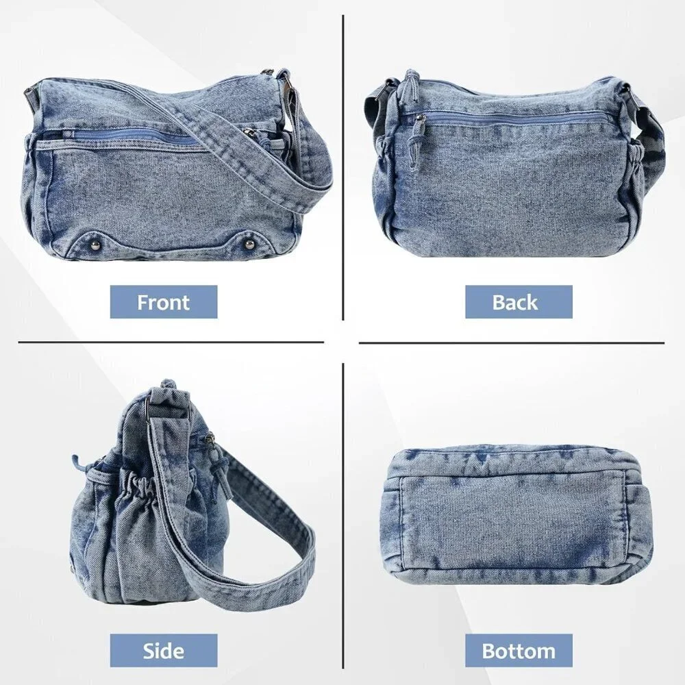 Women's Denim Tote Bag Casual Hobo Purse Adjustable Crossbody Spacious