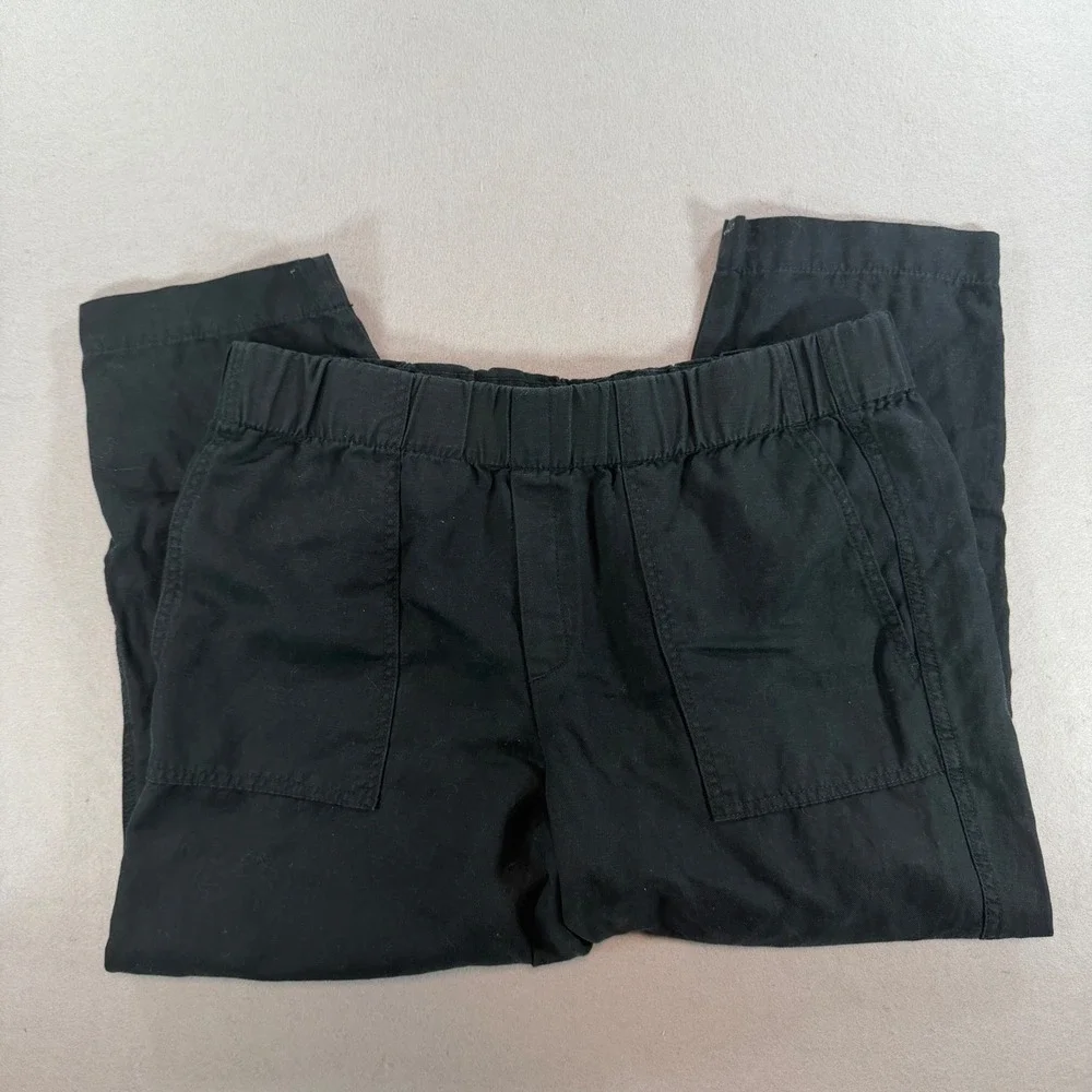 Banana Republic Mens Linen Blend Utility Pants Black Elastic Waist Large