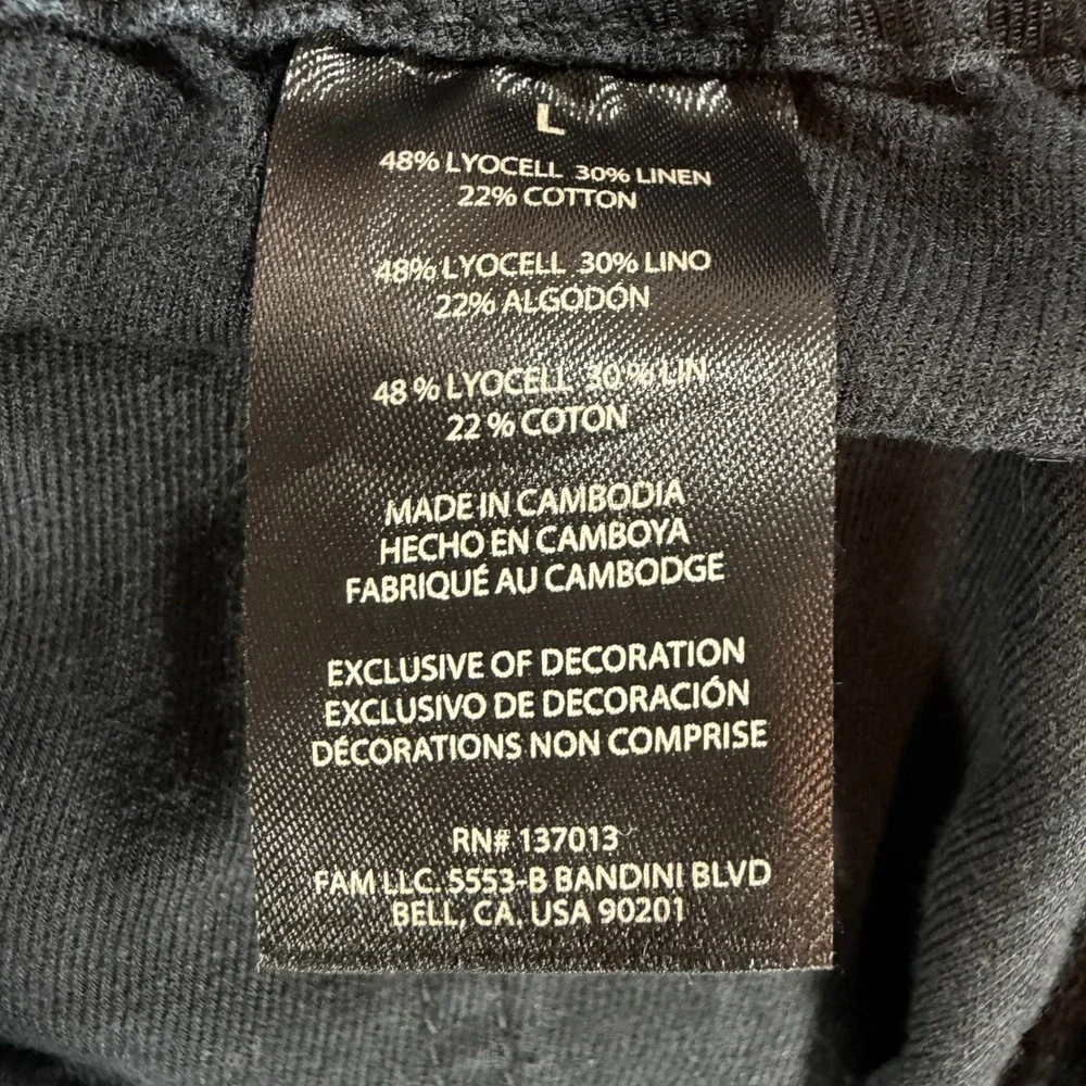 Banana Republic Mens Linen Blend Utility Pants Black Elastic Waist Large