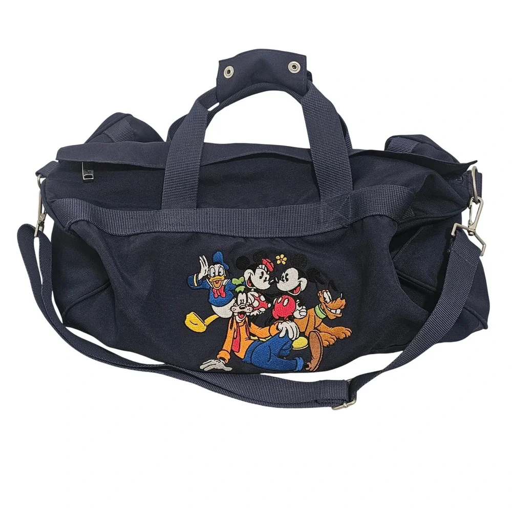 Vintage Disney Store Duffel Bag Navy Blue Embroidered Fab Five Travel Mickey