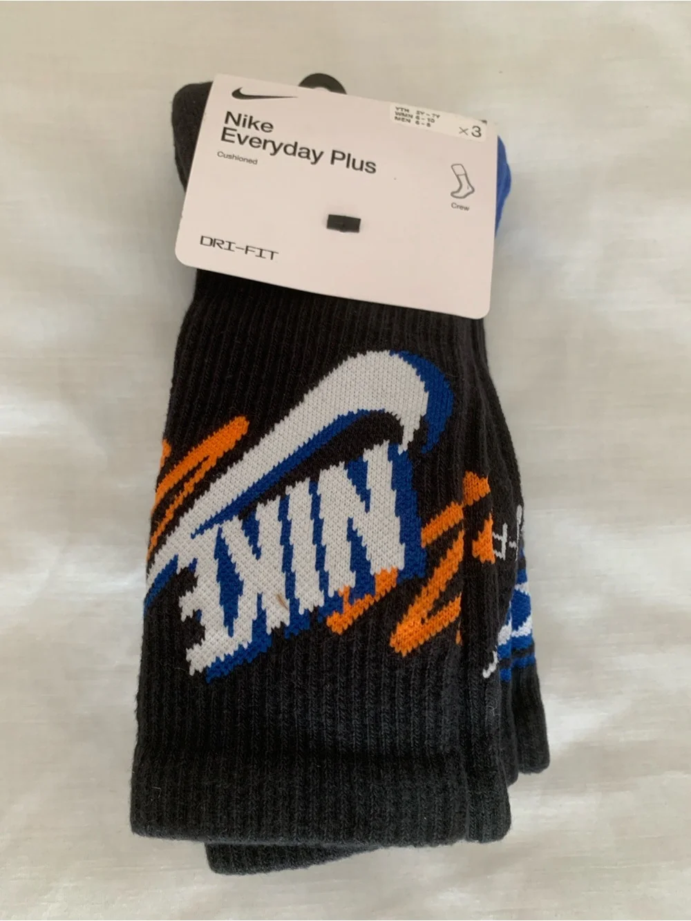 Nike Everyday Dri-FIT Crew Socks 3-Pack - Women's Size 6-10 - NWT Black/Blue