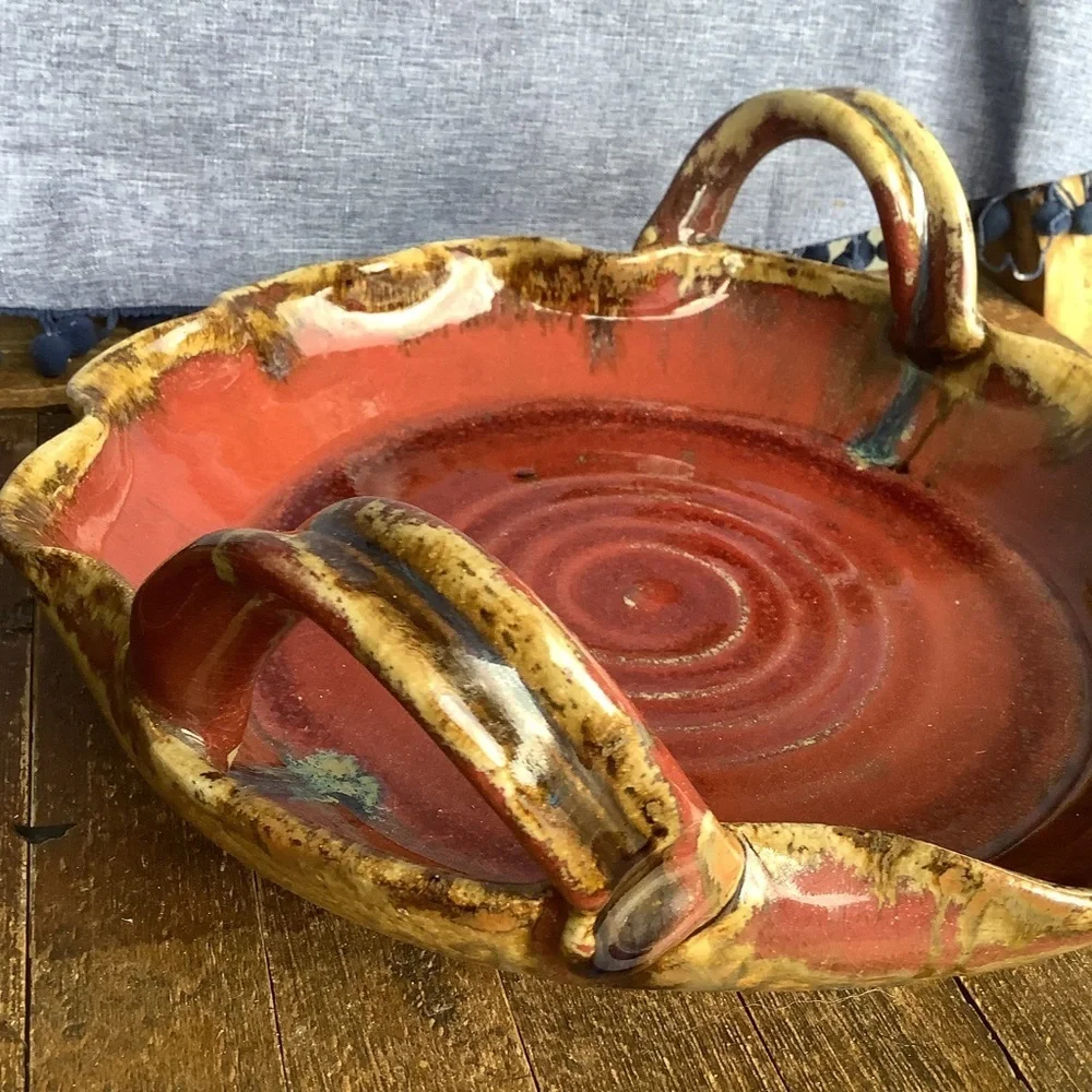 Pigeon River Pottery Handled Pie Plate Baking Dish