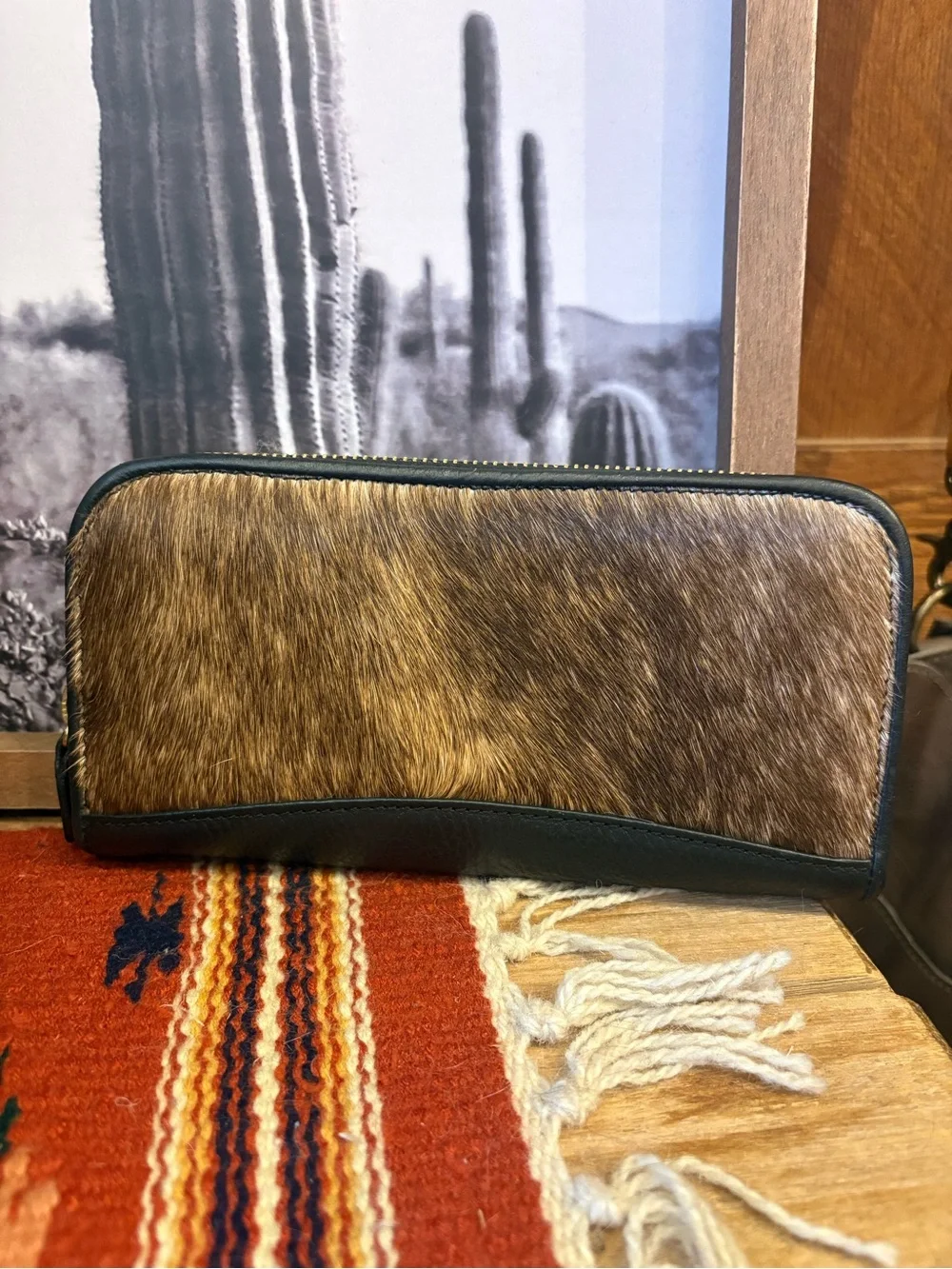 Men's Brown Hair-On Leather Zip Wallet