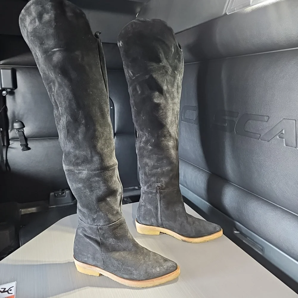 Free People Banks Over the Knee Black Suede Boots 37.5 (US‎ 7) EUC/NWOT $368
