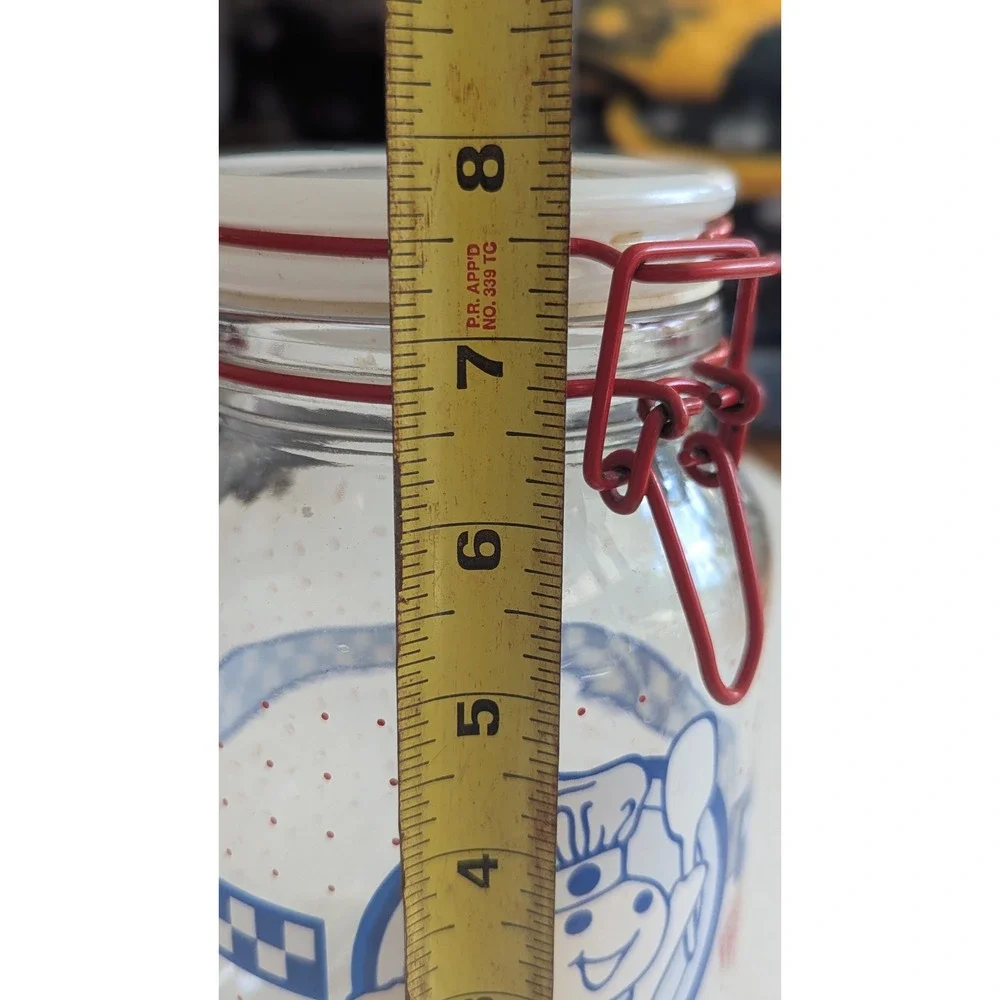 Vintage Pillsbury Doughboy Glass Canister Red Bail Poppin Fresh Polka Dot Jar
