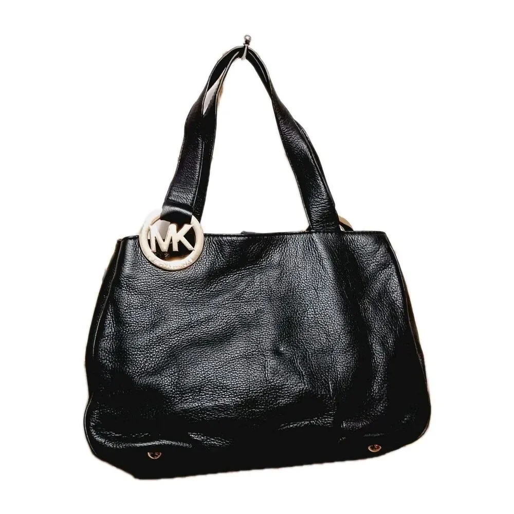 Michael Kors Black Leather Large Fulton Hobo Designer Shoulder Bag