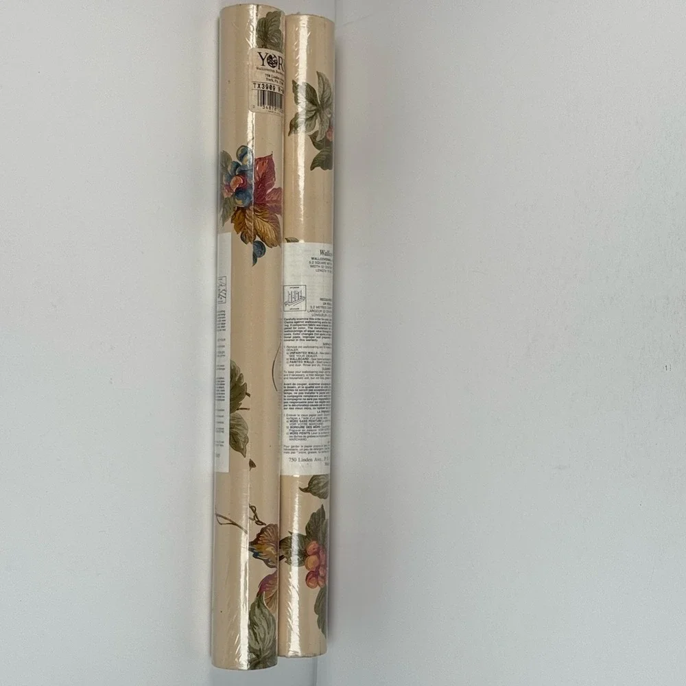 York Wallcovering Wallpaper TWO‎ Double Rolls TX3909 Botanical Grape Leaves Vtg