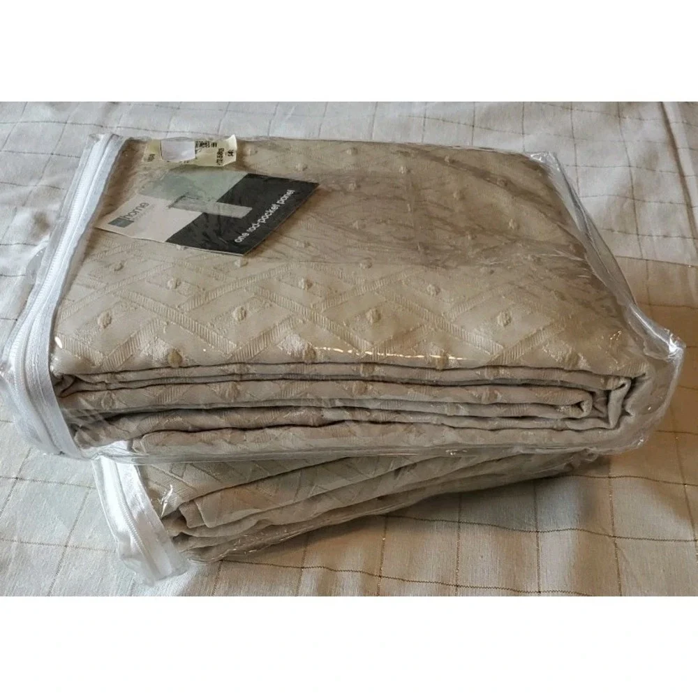 Vtg PC Penney Collection Beige Westbury Lattice Curtains 2 Panels‎ 54x84