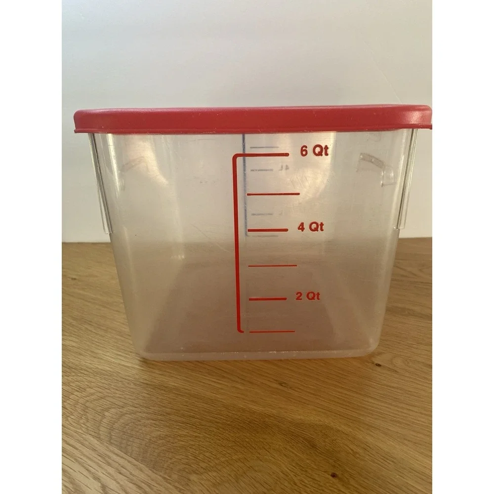Rubbermaid Commercial Square Storage Container 6 Qt Clear Red Lid‎ Handles 6306