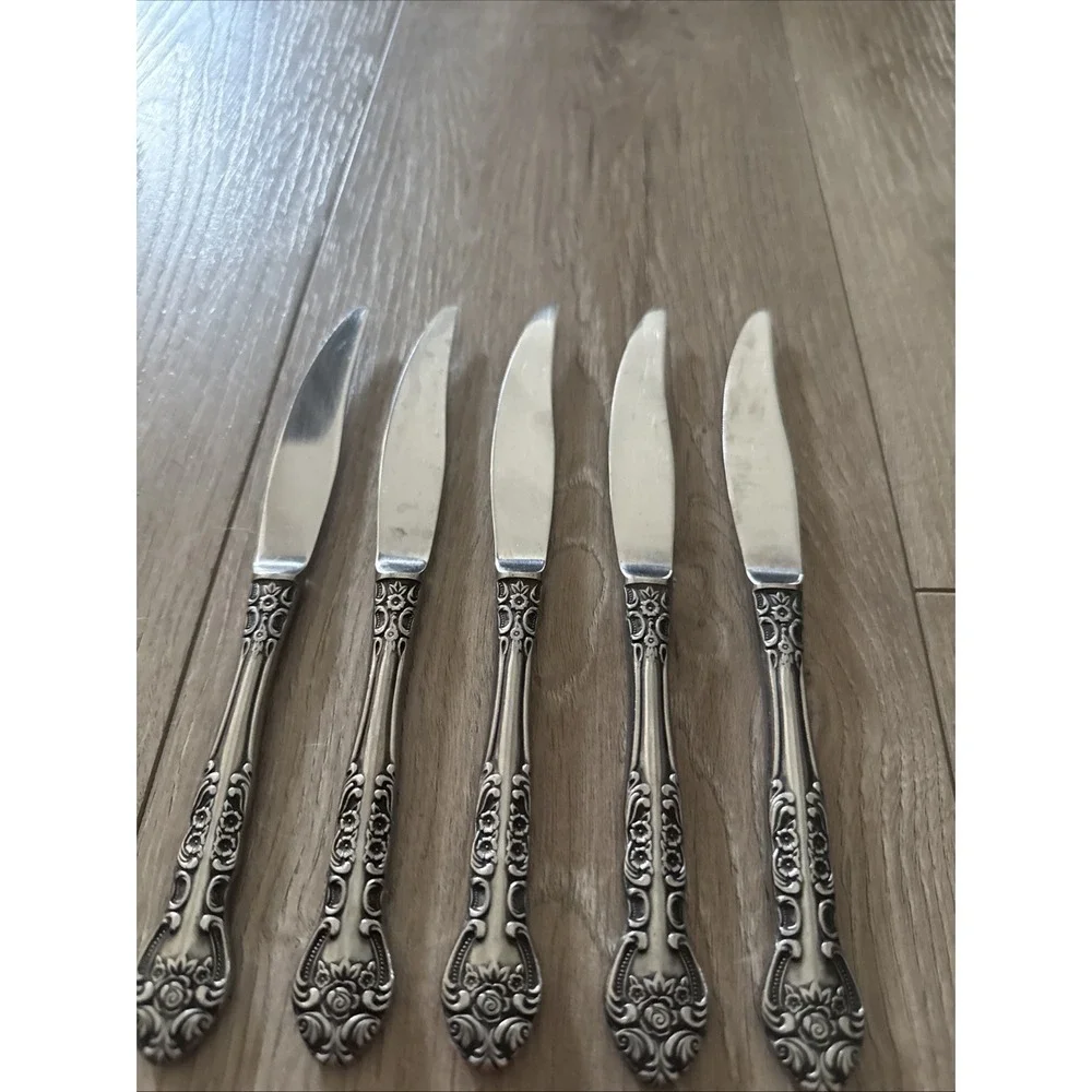 Lot of 5 National SONORA Stainless Knives Knife Japan Floral Silverware Flatware