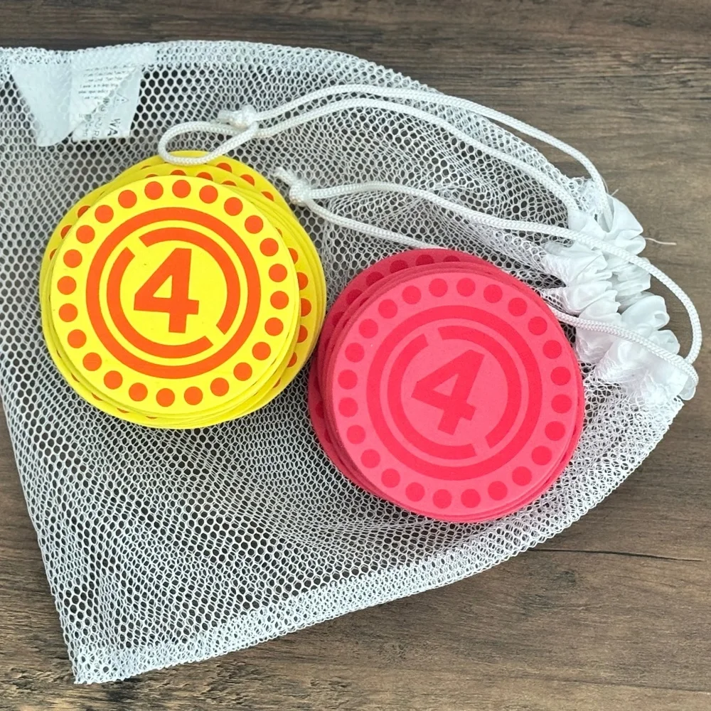 Connect 4 Outdoor Beach Foam Game Pieces & Mesh Bag 21 Red 21 Yellow Replacement