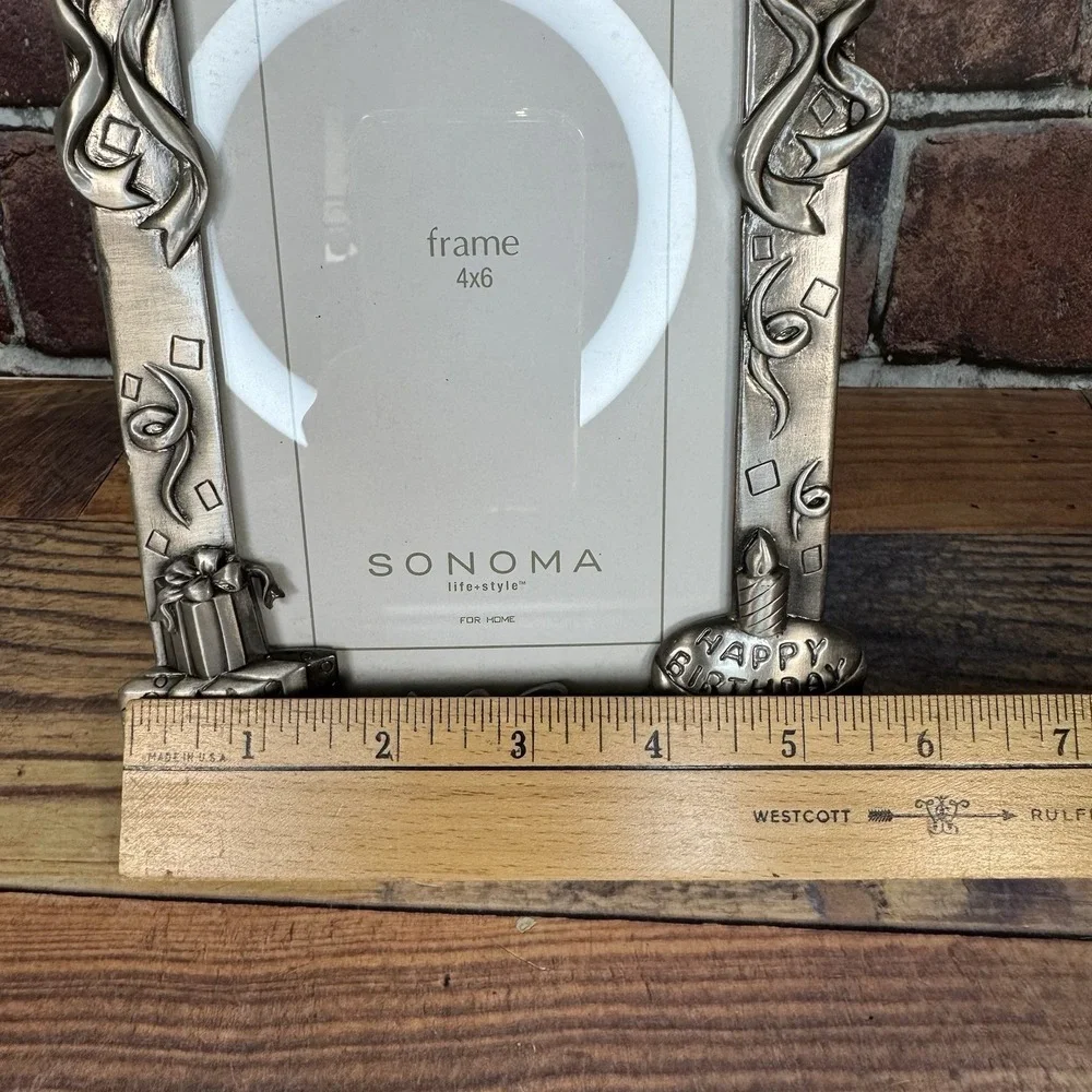 Happy Birthday Pewter Photo Frame 4 X 6 Picture Sonoma Lifestyle‎ Cake Balloons