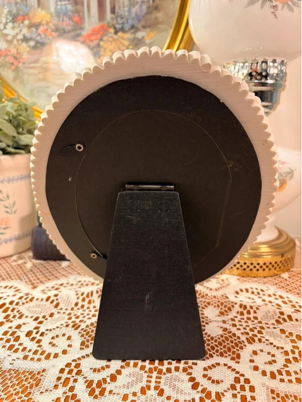 Vintage Floral Resin Picture Frame Pink Blue Roses Cottagecore 5x7 Oval