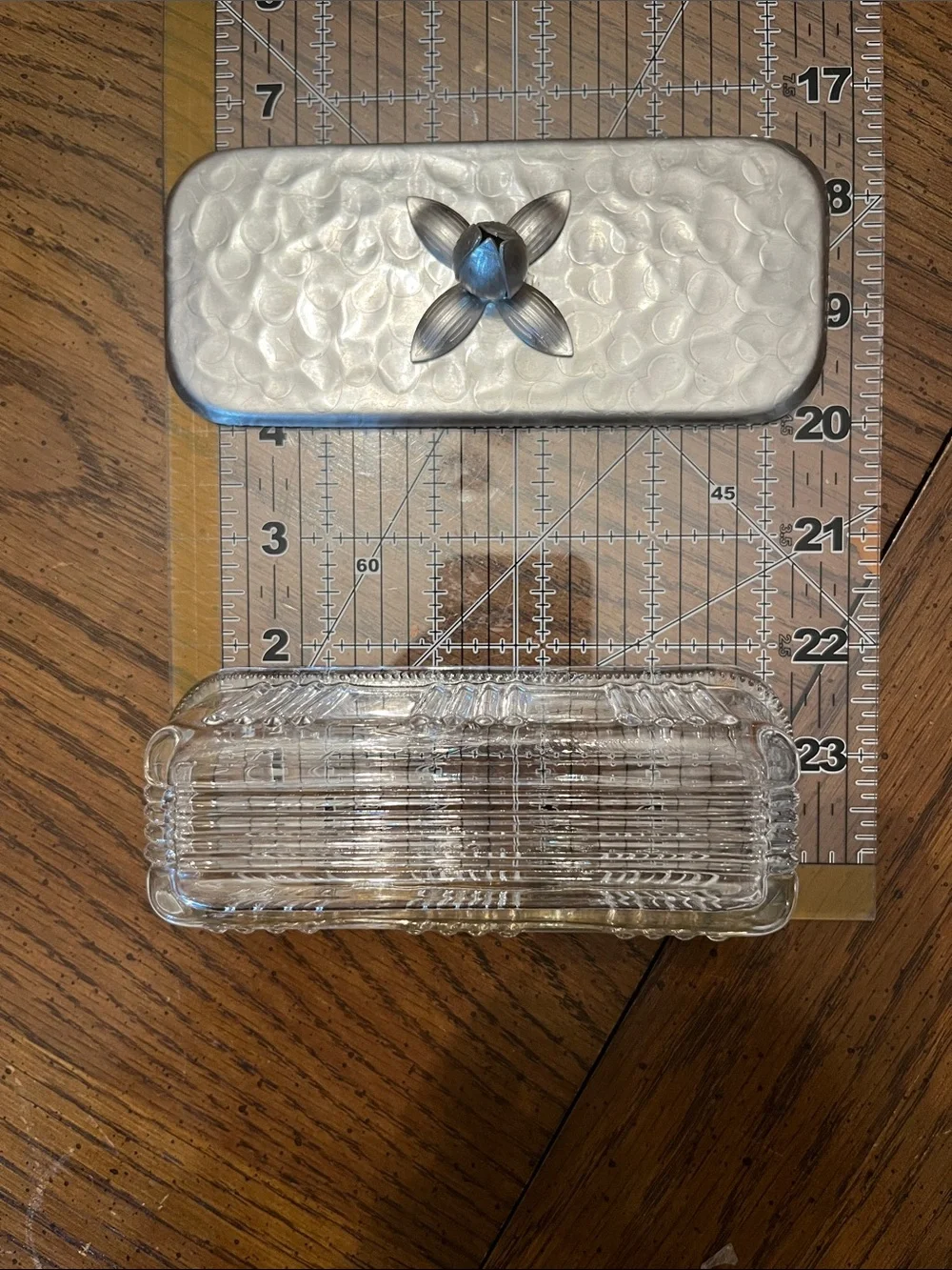 Rodney‎ Kent hammered aluminum and glass butter dish
