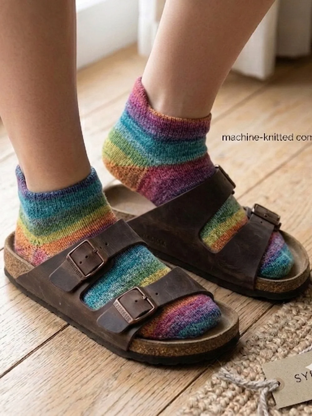 Sybil Quirky Birki Handcrafted Rainbow ankle socks wool blend size 7-8.5 NWT